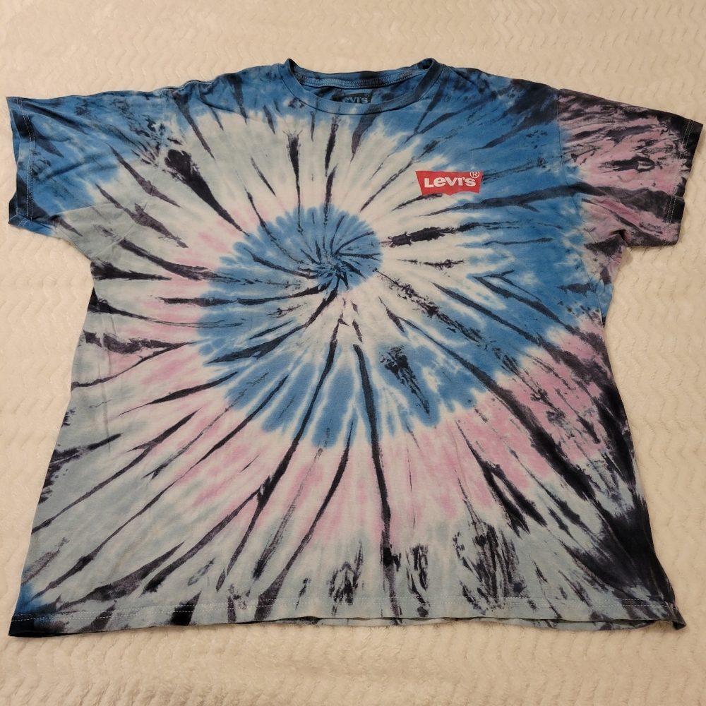 Levi's Tie Dye Graphic T Shirt Sz Extra Large Men's Blue Pink Short Sleeve Logo